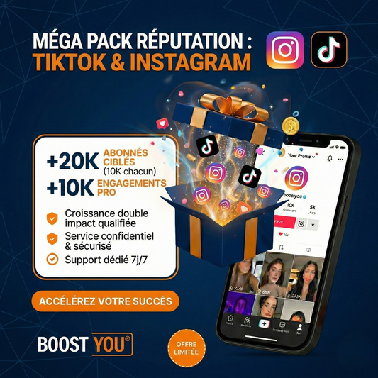 Méga Pack TIKTOK + INSTAGRAM 20.000 ABONNÉS + 10.000 LIKES